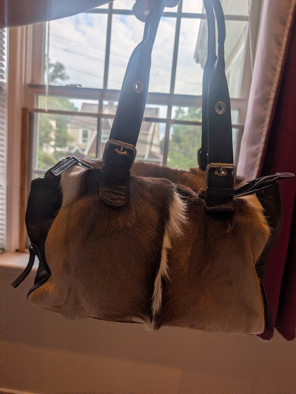 FSP Collection Cape Town Genuine Springbok Hair On Hide Leather Shoulder Bag Sat - Picture 3 of 14